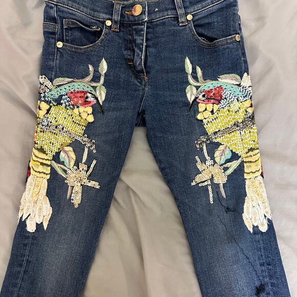 Kids Roberto Cavalli Embroidered Sequin Birds‎ Denim Jeans Size 6 122 - Picture 8 of 16